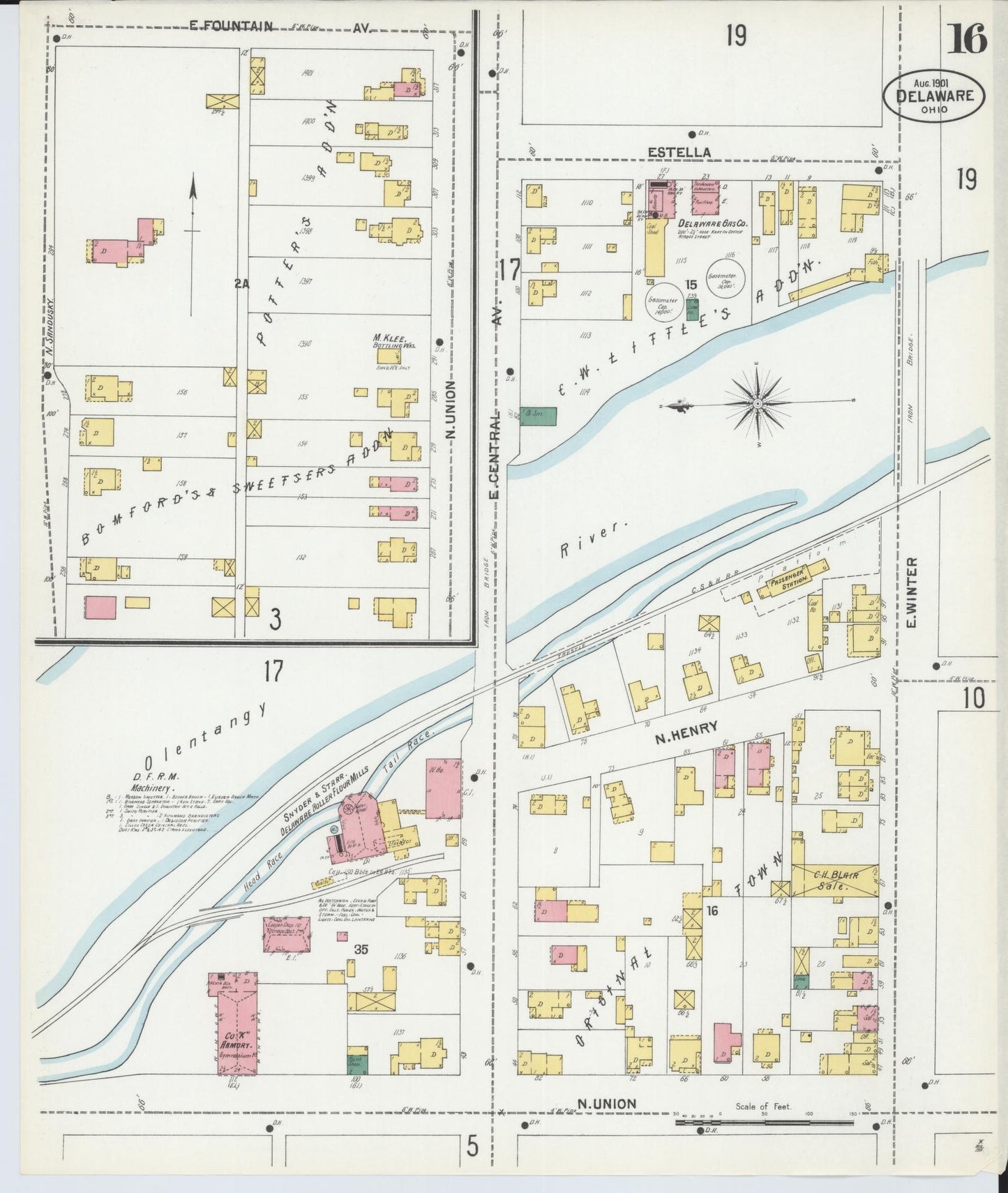 Sanborn Fire Insurance Map from Delaware, Delaware County, Ohio (1901), Sheet #0016 - Complete Map Set gallery image, historic Sanborn map, vintage wall art, Sanborn Fire Insurance Map from Delaware Delaware
