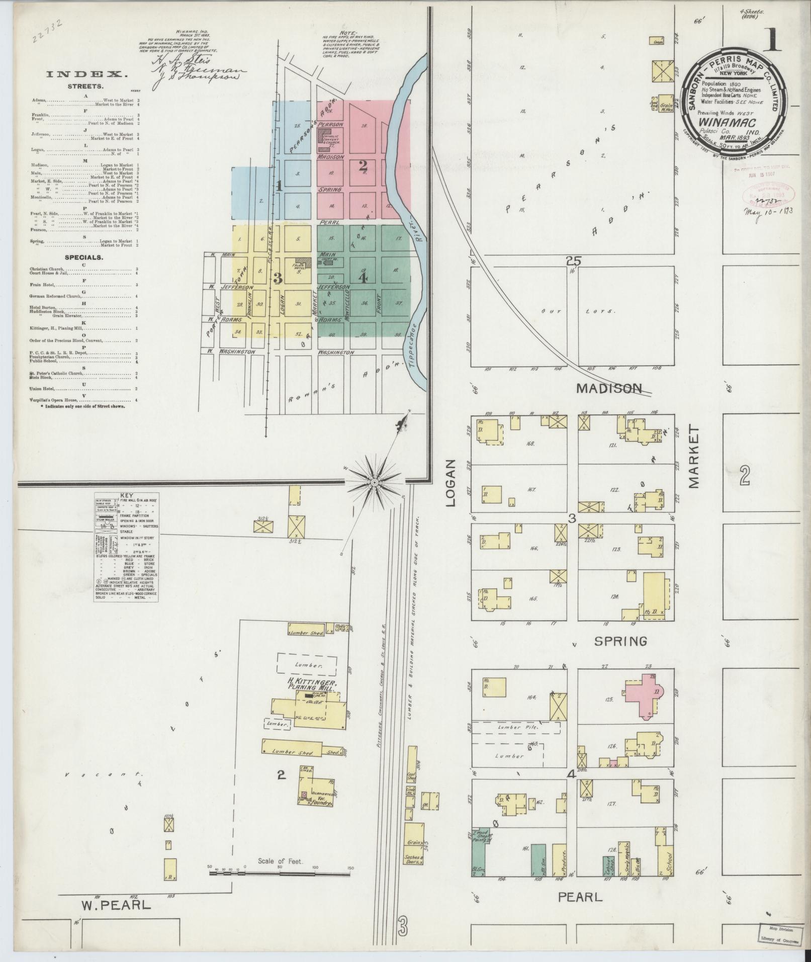 Sanborn Fire Insurance Map from Winamac, Pulaski County, Indiana (1893), Sheet #0001 - Complete Map Set gallery image, historic Sanborn map, vintage wall art, Indiana Indiana