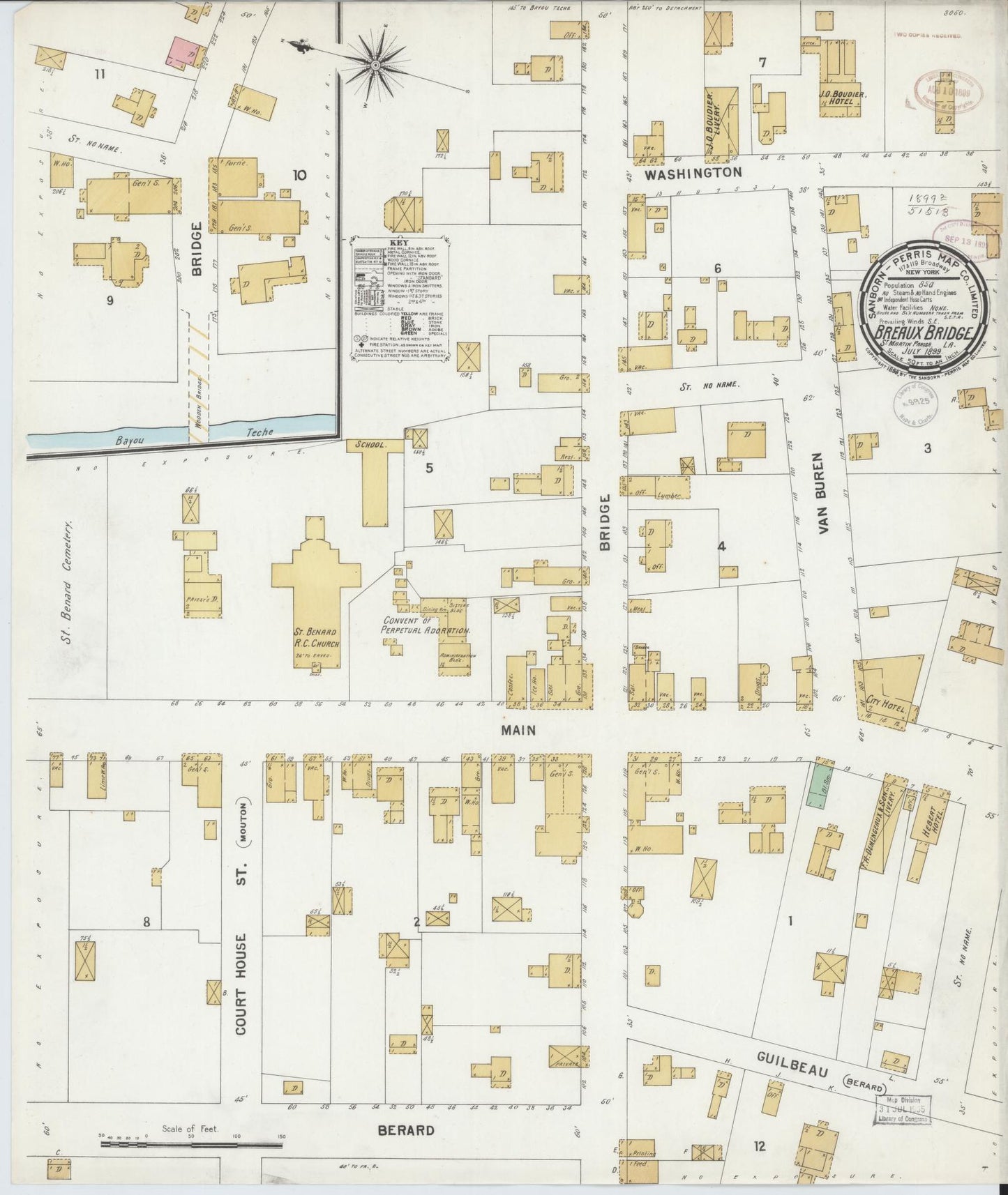 Sanborn Fire Insurance Map from Breaux Bridge, Saint Martin Parish, Louisiana (1899), Sheet #0001 - Historic Sanborn Fire Insurance Map Print, vintage old map wall art, antique decor, genealogy gift, Louisiana Louisiana map
