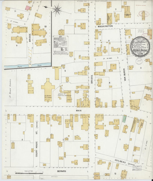 Sanborn Fire Insurance Map from Breaux Bridge, Saint Martin Parish, Louisiana (1899), Sheet #0001 - Historic Sanborn Fire Insurance Map Print, vintage old map wall art, antique decor, genealogy gift, Louisiana Louisiana map