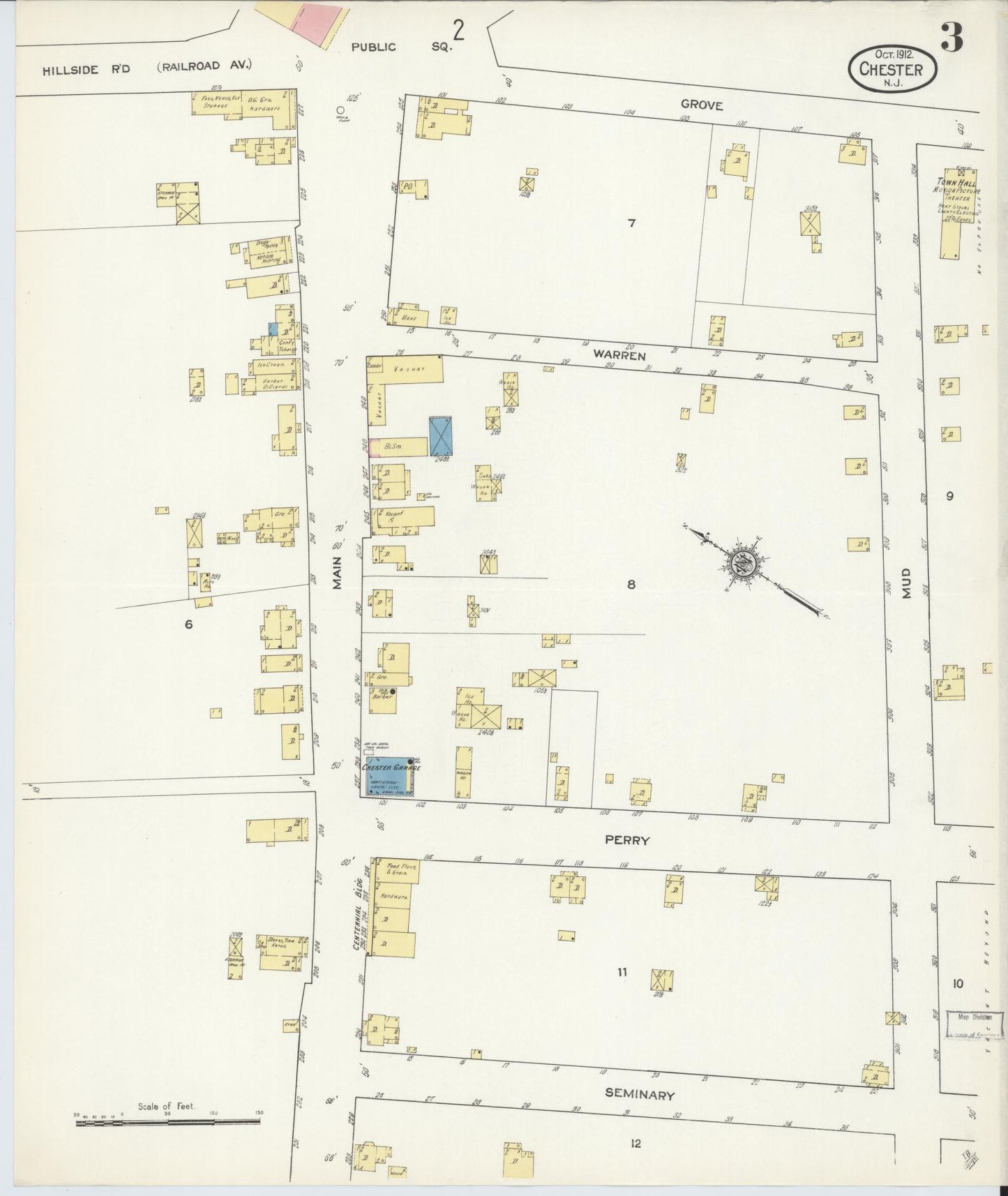Sanborn Fire Insurance Map from Chester, Morris County, New Jersey (1912), Sheet #0003 - Historic Sanborn Fire Insurance Map Print, vintage old map wall art, antique decor, genealogy gift, New Jersey New Jersey map