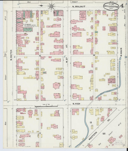 Sanborn Fire Insurance Map from Chillicothe, Ross County, Ohio (1890), Sheet #0004 - Historic Sanborn Fire Insurance Map Print, vintage old map wall art, antique decor, genealogy gift, Ohio Ohio map