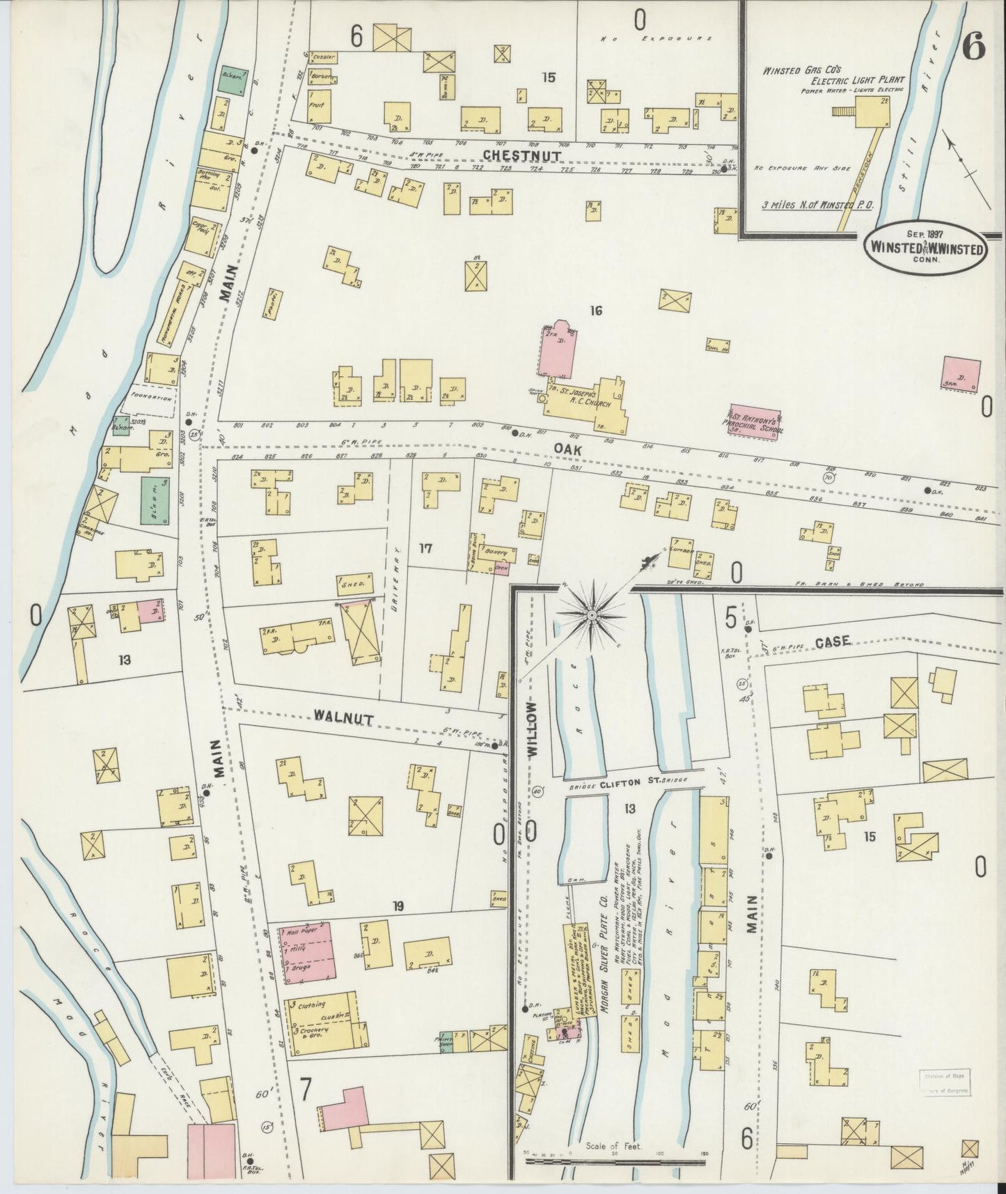 Sanborn Fire Insurance Map from Winsted, Litchfield County, Connecticut (1897), Sheet #0006 - Historic Sanborn Fire Insurance Map Print, vintage old map wall art, antique decor, genealogy gift, Connecticut Connecticut map