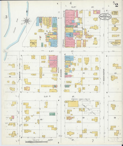 Sanborn Fire Insurance Map from Northfield, Rice County, Minnesota (1900), Sheet #0002 - Historic Sanborn Fire Insurance Map Print, vintage old map wall art, antique decor, genealogy gift, Minnesota Minnesota map