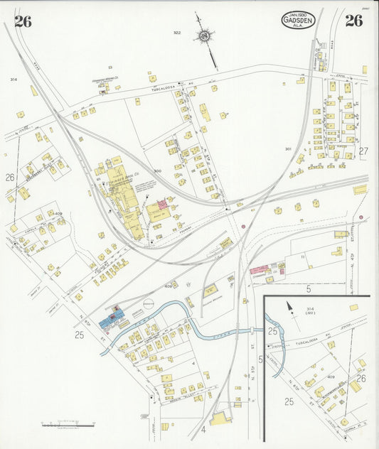 Sanborn Fire Insurance Map from Gadsden, Etowah County, Alabama (1930), Sheet #0026 - Historic Sanborn Fire Insurance Map Print, vintage old map wall art, antique decor, genealogy gift, Alabama Alabama map