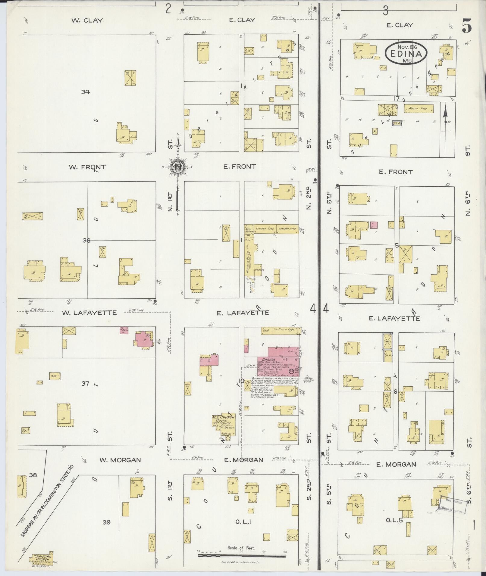 Sanborn Fire Insurance Map from Edina, Knox County, Missouri (1916), Sheet #0005 - Historic Sanborn Fire Insurance Map Print, vintage old map wall art, antique decor, genealogy gift, Missouri Missouri map