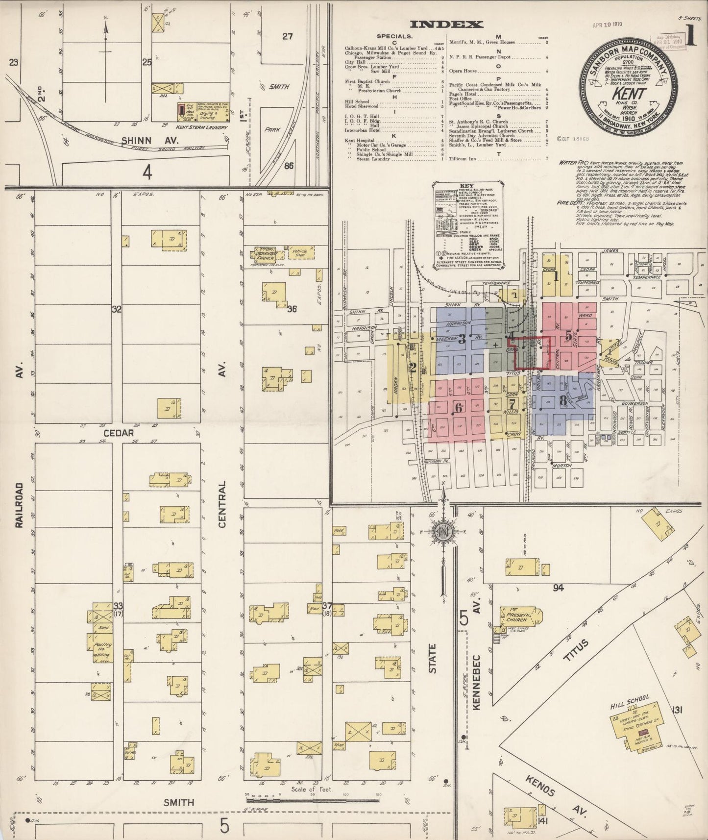 Sanborn Fire Insurance Map from Kent, King County, Washington (1910), Sheet #0001 - Complete Map Set gallery image, historic Sanborn map, vintage wall art, Washington Washington