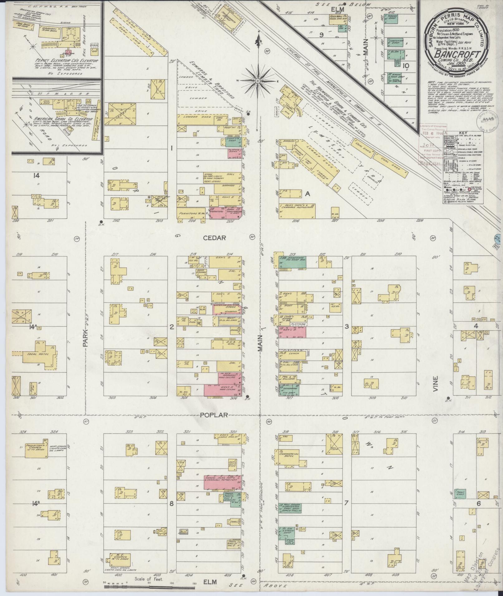 Sanborn Fire Insurance Map from Bancroft, Cuming County, Nebraska (1900), Sheet #0001 - Historic Sanborn Fire Insurance Map Print, vintage old map wall art, antique decor, genealogy gift, Nebraska Nebraska map