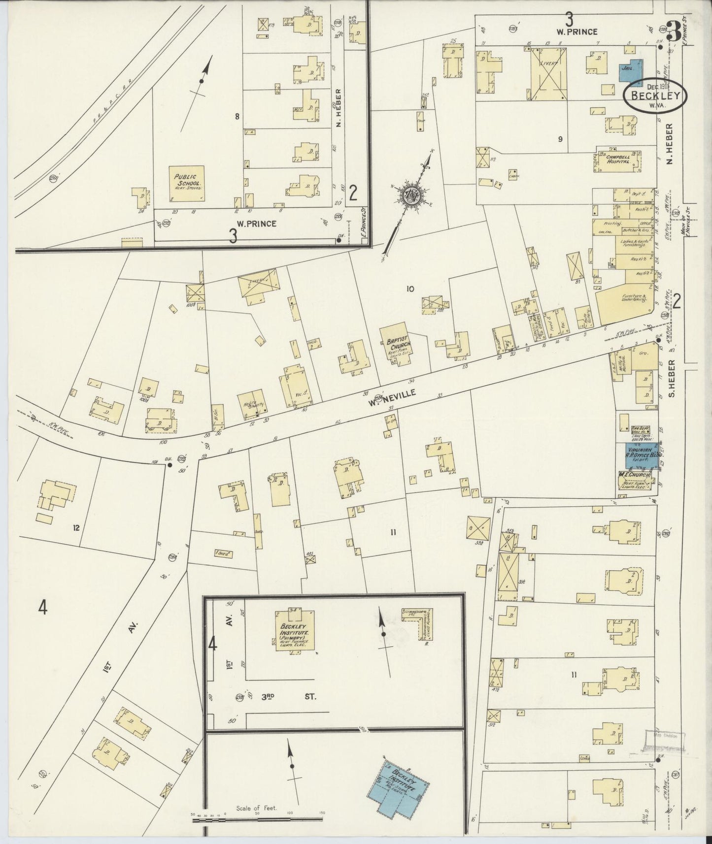 Sanborn Fire Insurance Map from Beckley, Raleigh County, West Virginia (1911), Sheet #0003 - Complete Map Set gallery image, historic Sanborn map, vintage wall art, West Virginia West Virginia