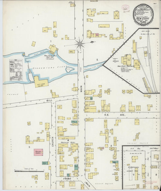 Sanborn Fire Insurance Map from New Egypt, Ocean County, New Jersey (1895), Sheet #0001 - Historic Sanborn Fire Insurance Map Print, vintage old map wall art, antique decor, genealogy gift, New Jersey New Jersey map