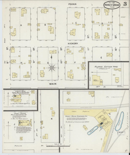 Sanborn Fire Insurance Map from Honey Grove, Fannin County, Texas (1888), Sheet #0003 - Historic Sanborn Fire Insurance Map Print, vintage old map wall art, antique decor, genealogy gift, Texas Texas map
