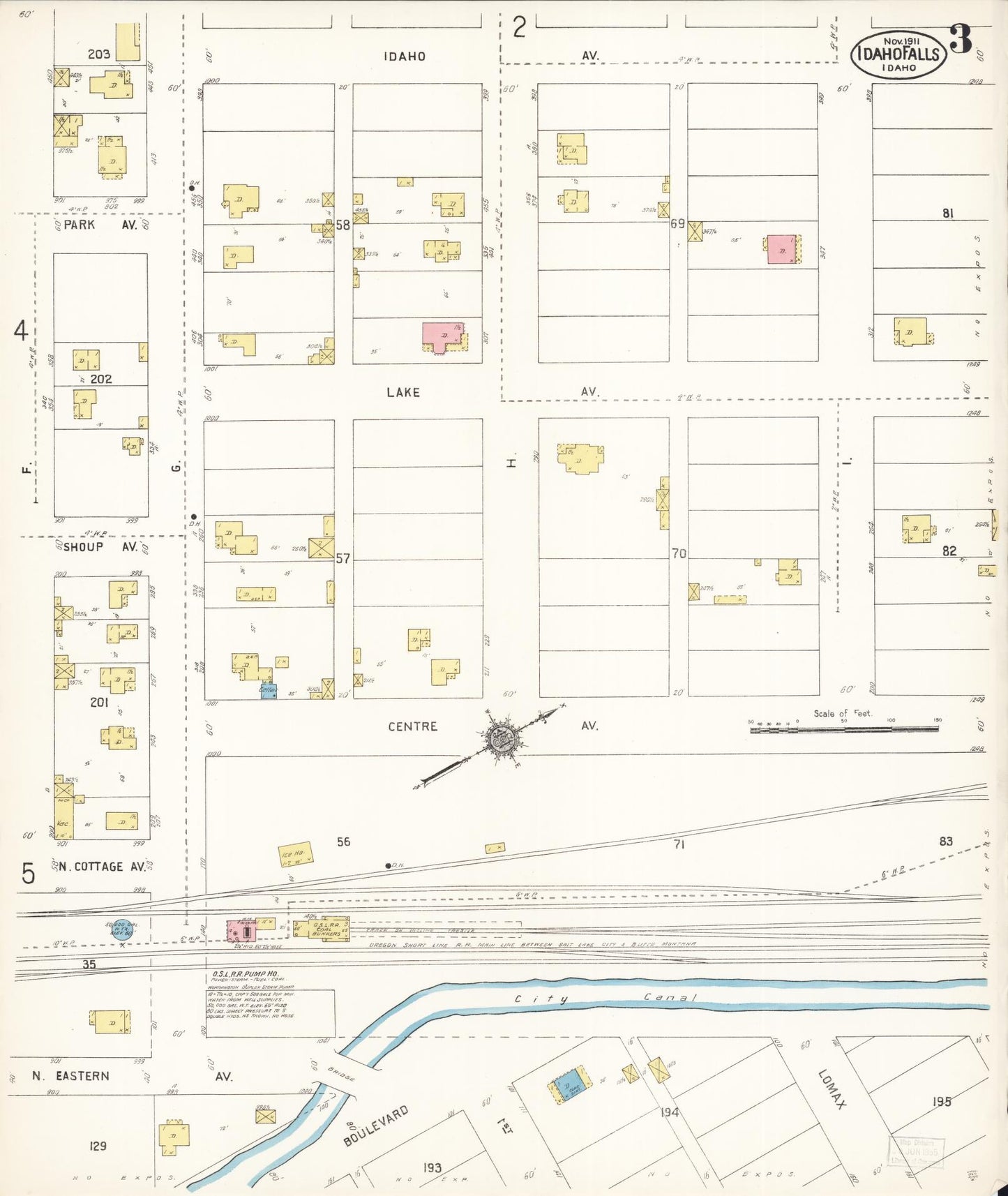 Sanborn Fire Insurance Map from Idaho Falls, Bonneville County, Idaho (1911), Sheet #0003 - Complete Map Set gallery image, historic Sanborn map, vintage wall art, Idaho Idaho