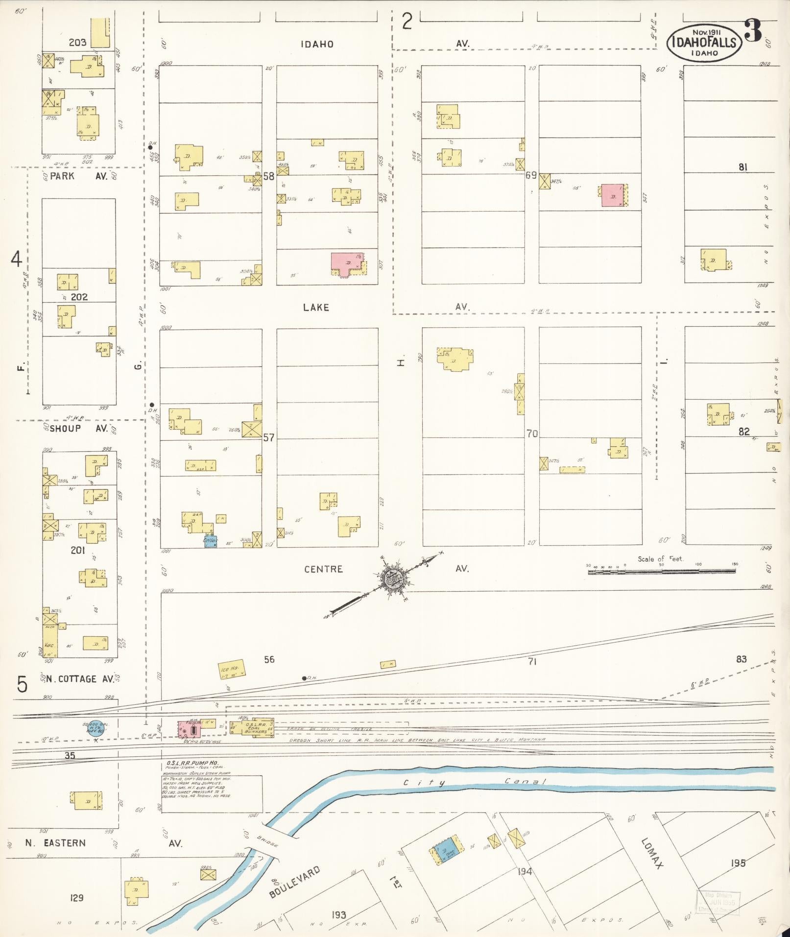 Sanborn Fire Insurance Map from Idaho Falls, Bonneville County, Idaho (1911), Sheet #0003 - Complete Map Set gallery image, historic Sanborn map, vintage wall art, Idaho Idaho