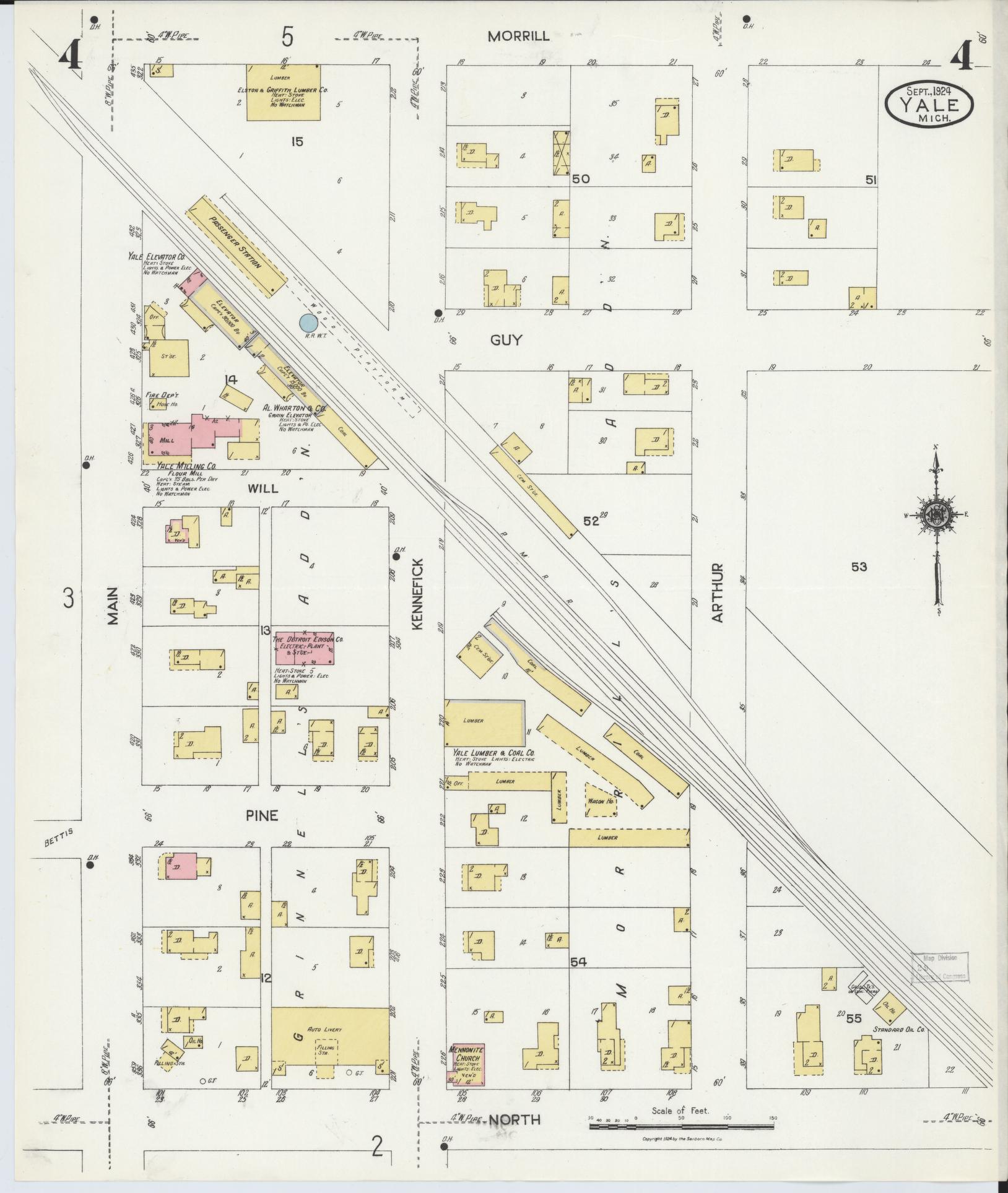 Sanborn Fire Insurance Map from Yale, Saint Clair County, Michigan (1924), Sheet #0004 - Historic Sanborn Fire Insurance Map Print, vintage old map wall art, antique decor, genealogy gift, Michigan Michigan map