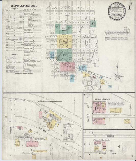 Sanborn Fire Insurance Map from Fremont, Dodge County, Nebraska (1897), Sheet #0001 - Complete Map Set gallery image, historic Sanborn map, vintage wall art, Nebraska Nebraska