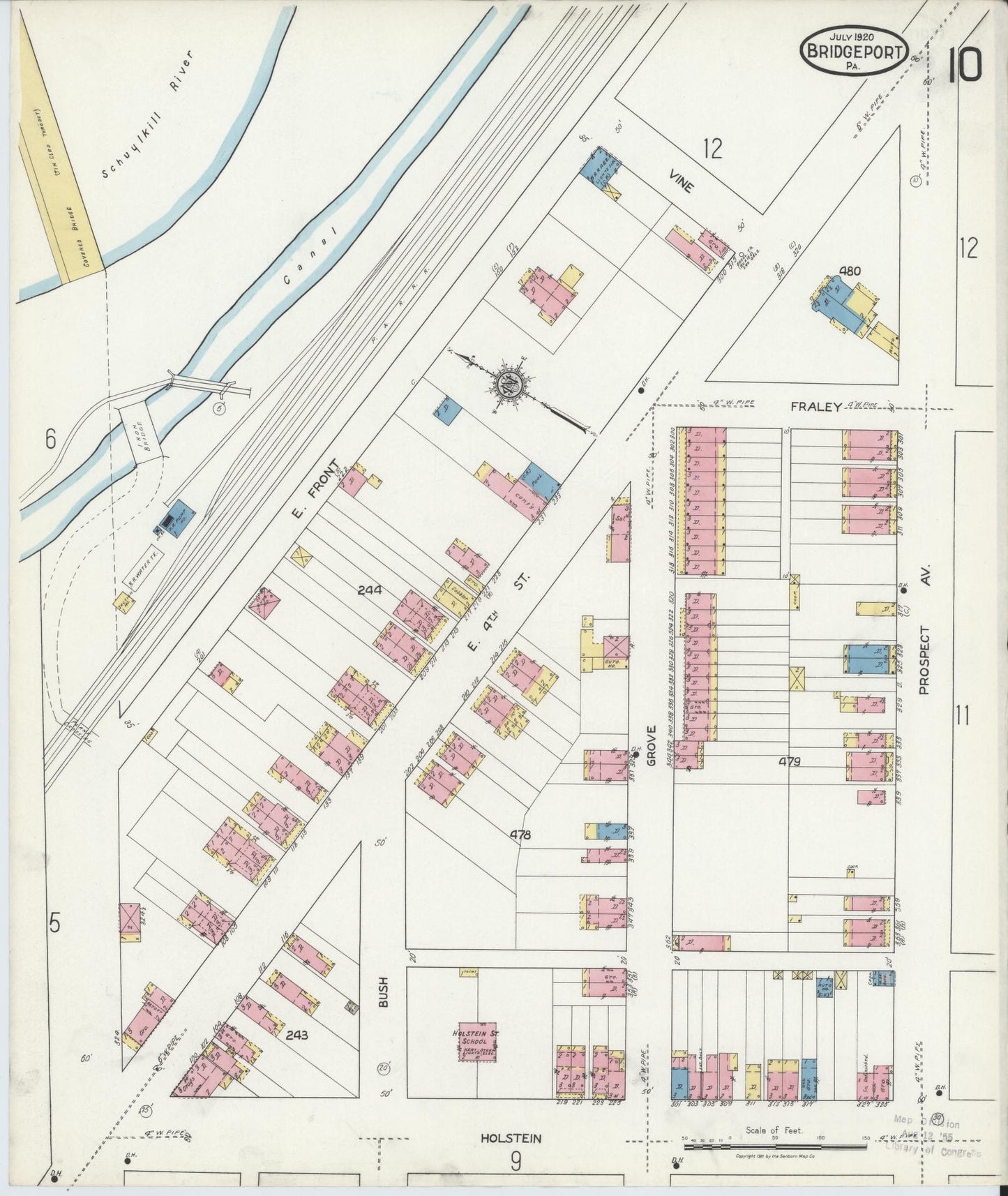 Sanborn Fire Insurance Map from Bridgeport, Montgomery County, Pennsylvania (1920), Sheet #0010 - Historic Sanborn Fire Insurance Map Print, vintage old map wall art, antique decor, genealogy gift, Pennsylvania Pennsylvania map