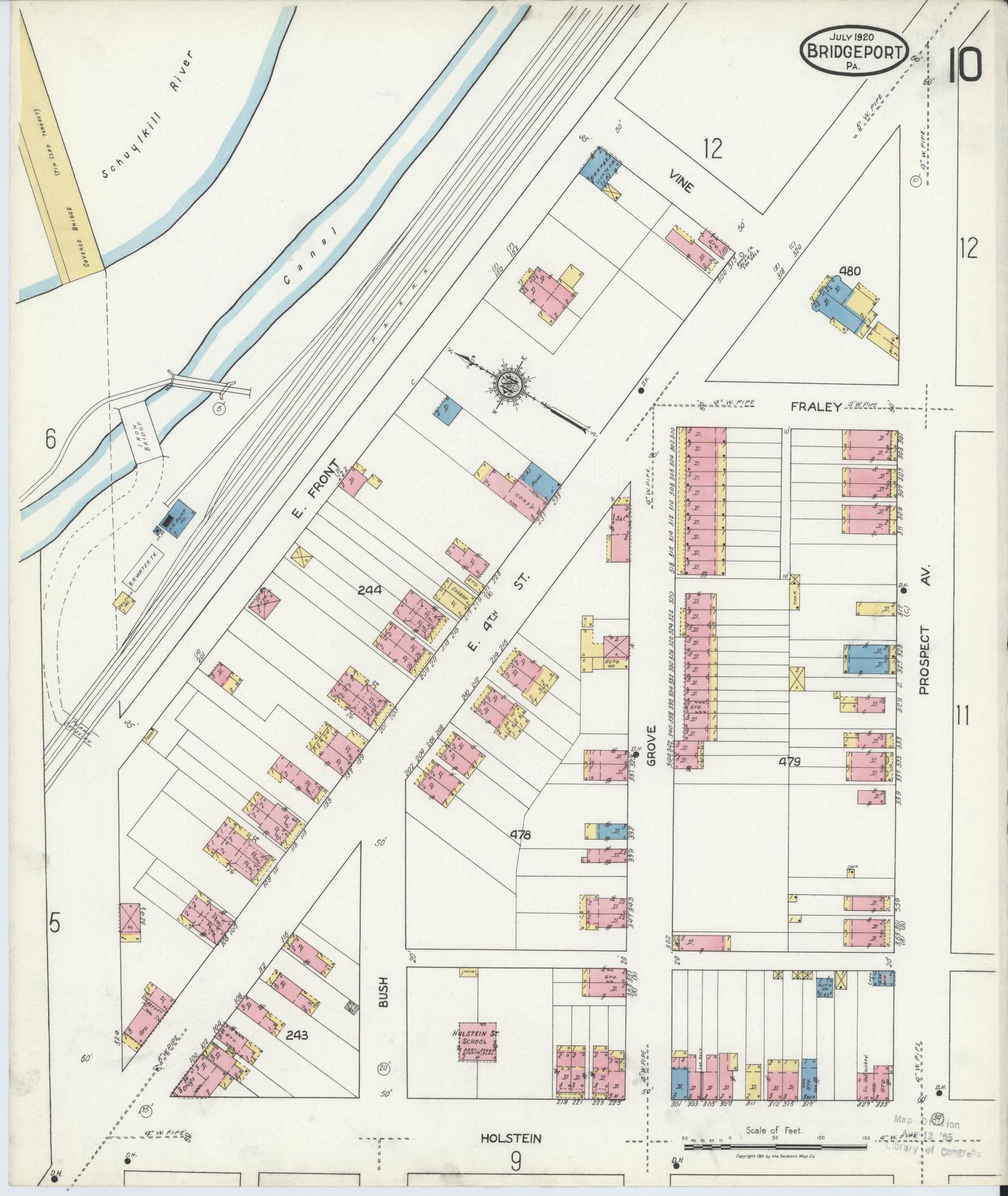 Sanborn Fire Insurance Map from Bridgeport, Montgomery County, Pennsylvania (1920), Sheet #0010 - Historic Sanborn Fire Insurance Map Print, vintage old map wall art, antique decor, genealogy gift, Pennsylvania Pennsylvania map