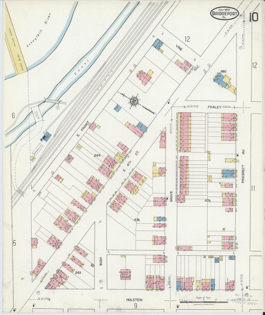 Sanborn Fire Insurance Map from Bridgeport, Montgomery County, Pennsylvania (1920), Sheet #0010 - Historic Sanborn Fire Insurance Map Print, vintage old map wall art, antique decor, genealogy gift, Pennsylvania Pennsylvania map