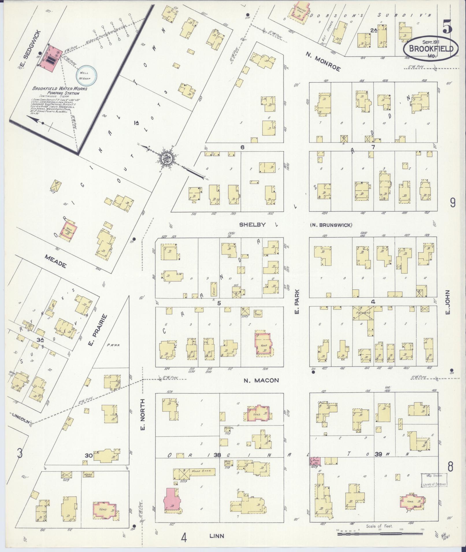 Sanborn Fire Insurance Map from Brookfield, Linn County, Missouri (1911), Sheet #0005 - Complete Map Set gallery image, historic Sanborn map, vintage wall art, Missouri Missouri