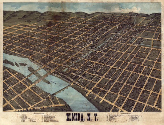 Elmira, N.Y. : 1873 (1873) – Historic Bird’s-Eye View Panorama Print