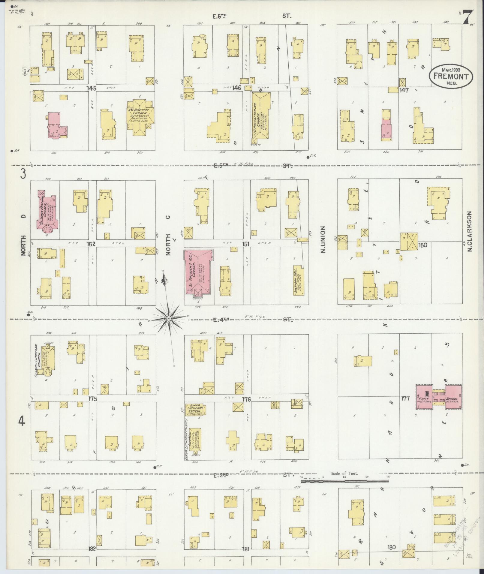 Sanborn Fire Insurance Map from Fremont, Dodge County, Nebraska (1903), Sheet #0007 - Complete Map Set gallery image, historic Sanborn map, vintage wall art, Nebraska Nebraska