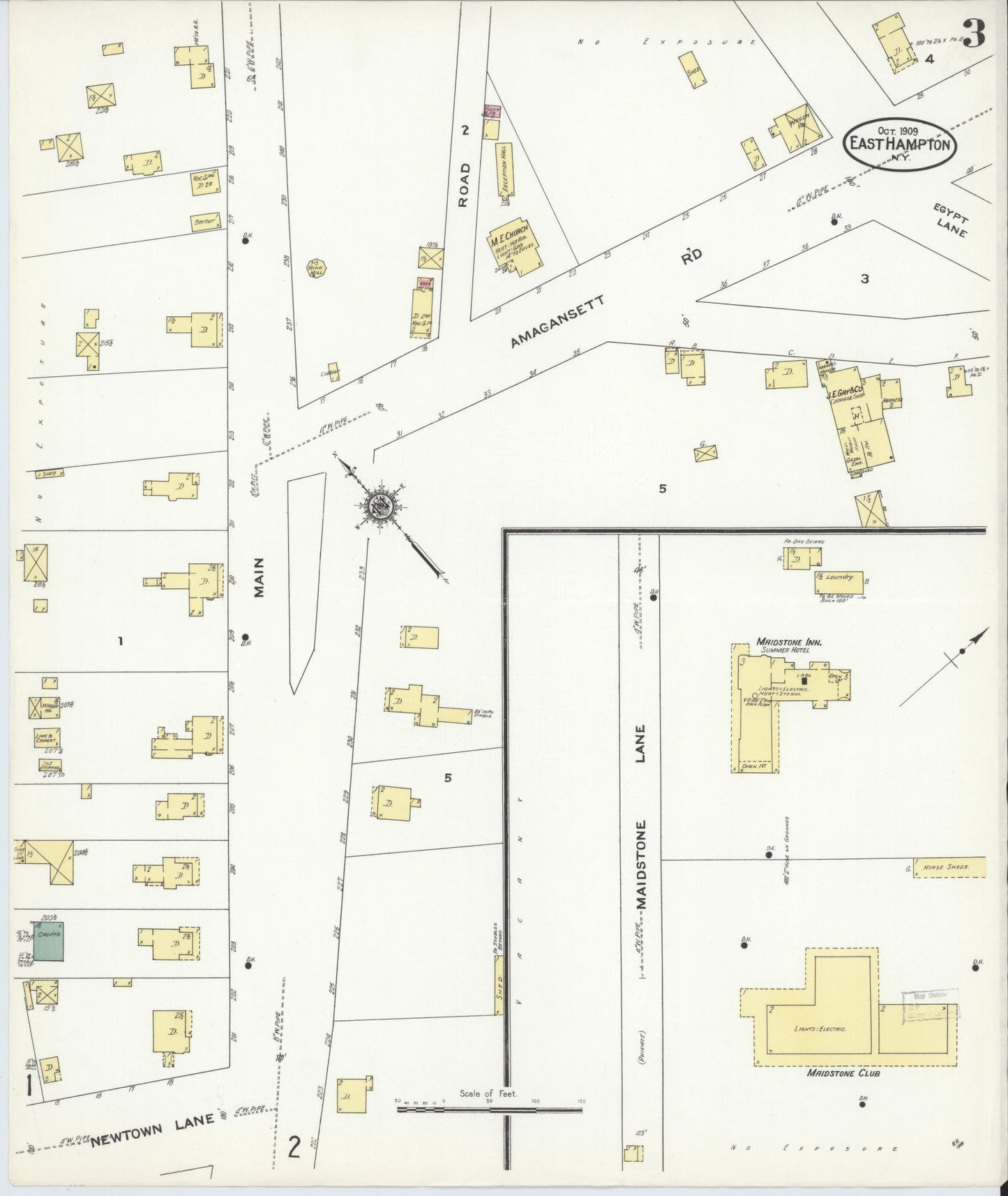 Sanborn Fire Insurance Map from Easthampton, Suffolk County, New York (1909), Sheet #0003 - Complete Map Set gallery image, historic Sanborn map, vintage wall art, New York New York