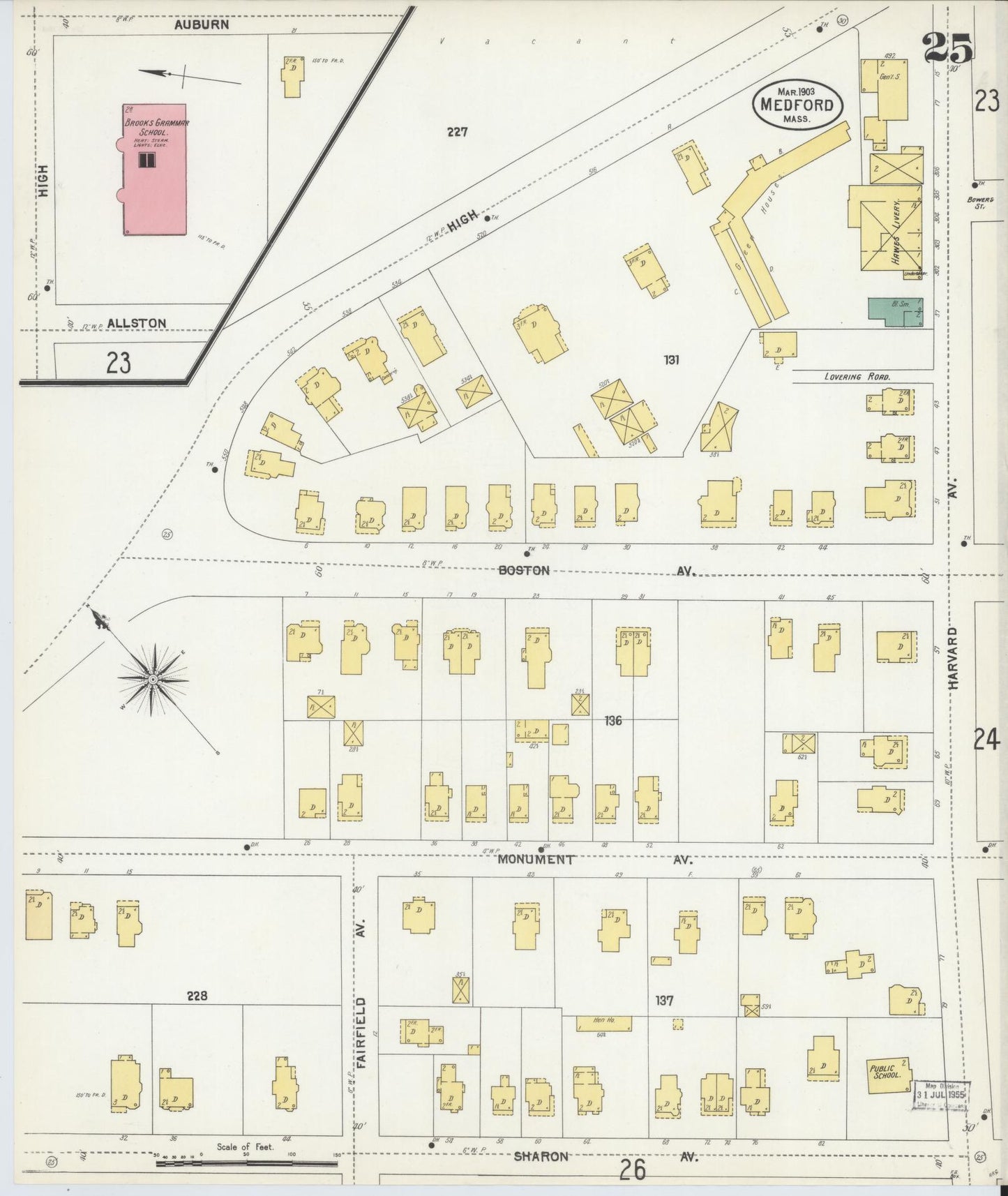 Sanborn Fire Insurance Map from Medford, Middlesex County, Massachusetts (1903), Sheet #0025 - Complete Map Set gallery image, historic Sanborn map, vintage wall art, Massachusetts Massachusetts