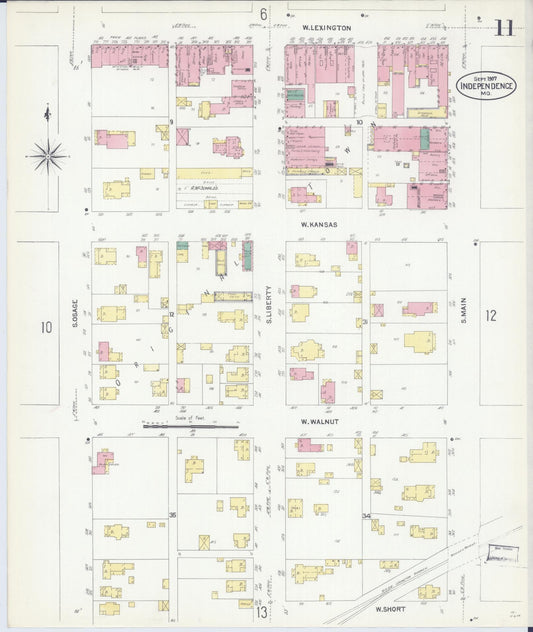 Sanborn Fire Insurance Map from Independence, Jackson County, Missouri (1907), Sheet #0011 - Historic Sanborn Fire Insurance Map Print, vintage old map wall art, antique decor, genealogy gift, Missouri Missouri map