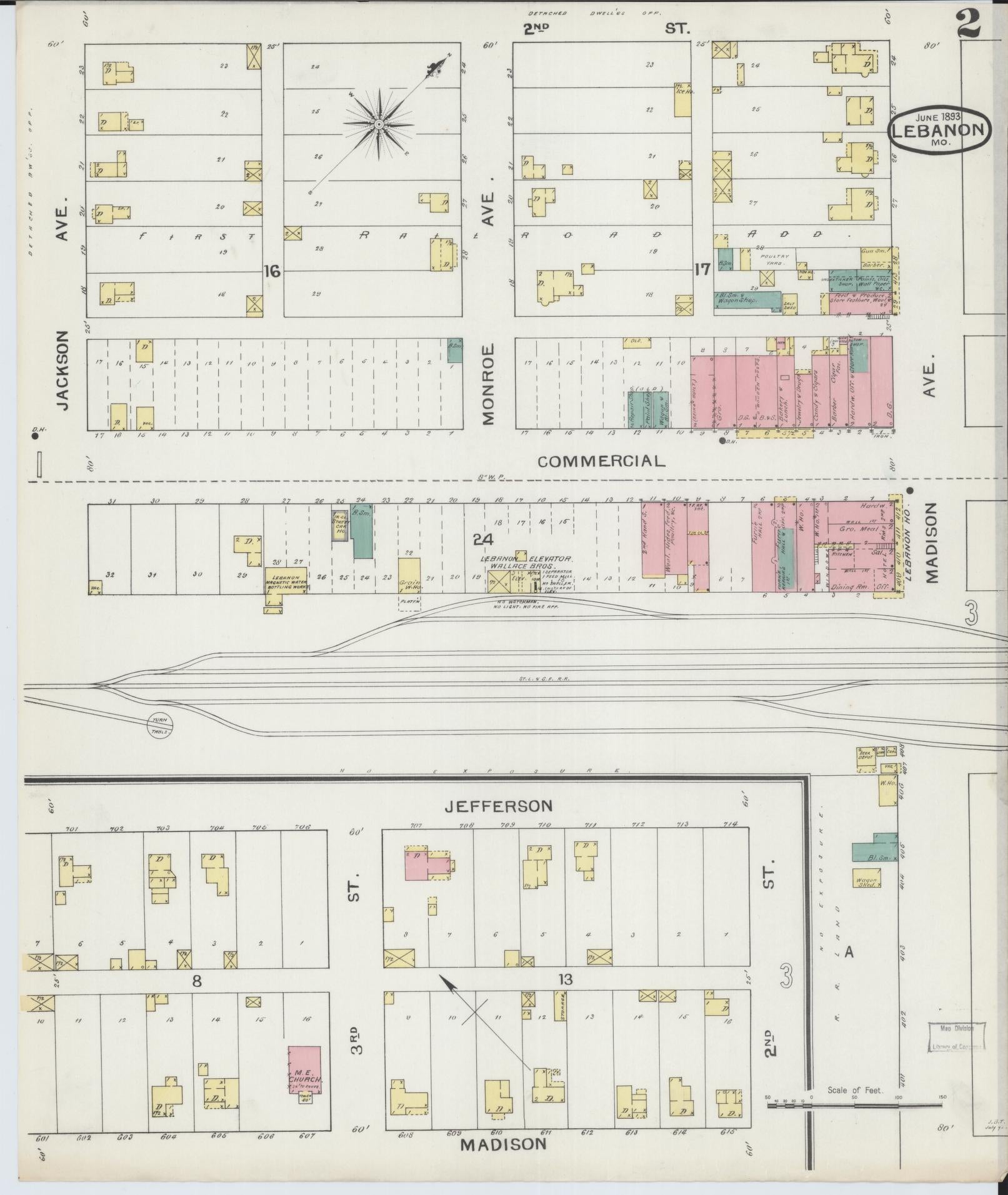 Sanborn Fire Insurance Map from Lebanon, Laclede County, Missouri (1893), Sheet #0002 - Complete Map Set gallery image, historic Sanborn map, vintage wall art, Missouri Missouri