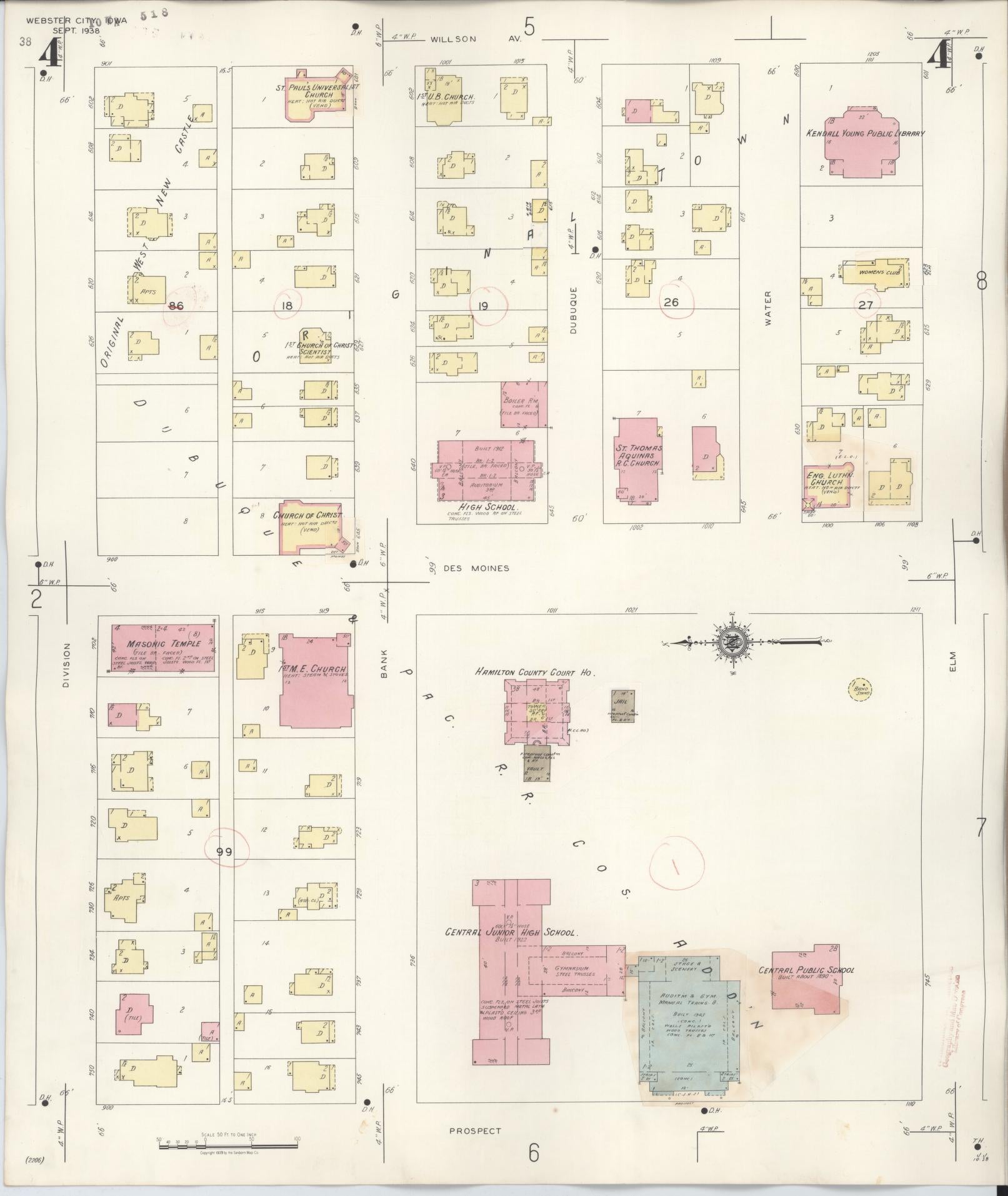 Sanborn Fire Insurance Map from Webster City, Hamilton County, Iowa (1950), Sheet #0004 - Historic Sanborn Fire Insurance Map Print, vintage old map wall art