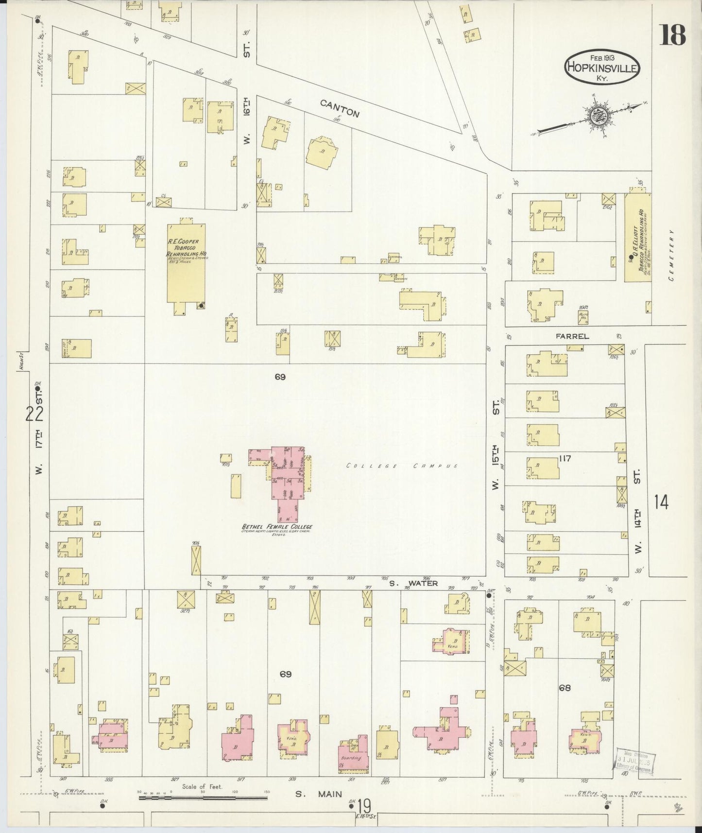 Sanborn Fire Insurance Map from Hopkinsville, Christian County, Kentucky (1913), Sheet #0018 - Complete Map Set gallery image, historic Sanborn map, vintage wall art, Kentucky Kentucky