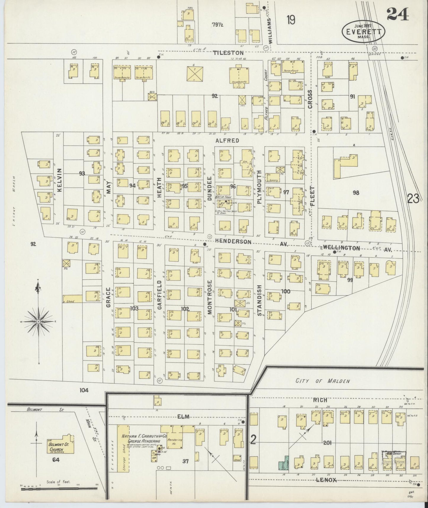 Sanborn Fire Insurance Map from Everett, Middlesex County, Massachusetts (1897), Sheet #0024 - Complete Map Set gallery image, historic Sanborn map, vintage wall art, Massachusetts Massachusetts