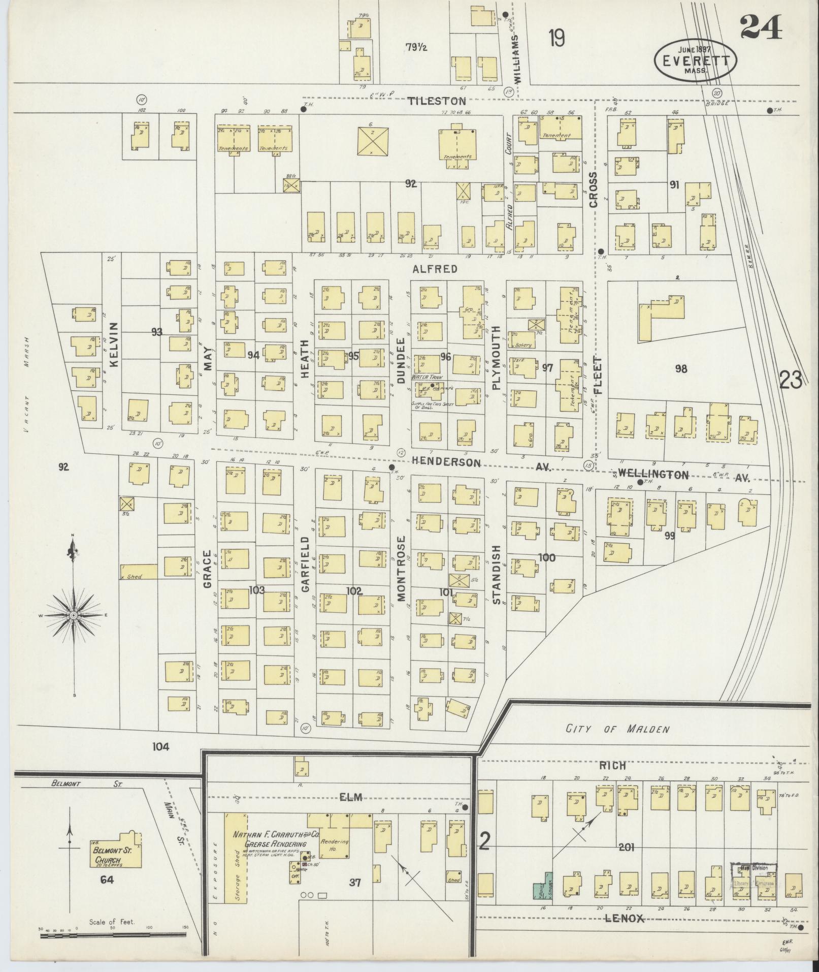 Sanborn Fire Insurance Map from Everett, Middlesex County, Massachusetts (1897), Sheet #0024 - Complete Map Set gallery image, historic Sanborn map, vintage wall art, Massachusetts Massachusetts
