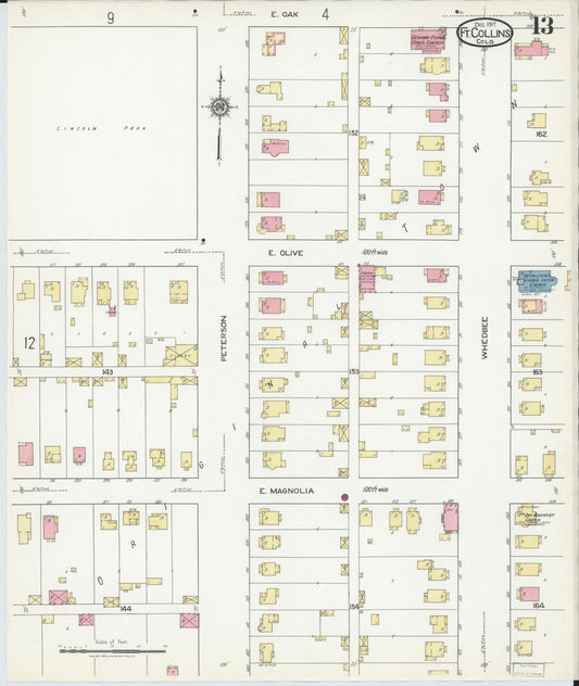 Sanborn Fire Insurance Map from Fort Collins, Larimer County, Colorado (1917), Sheet #0013 - Historic Sanborn Fire Insurance Map Print, vintage old map wall art, antique decor, genealogy gift, Colorado Colorado map