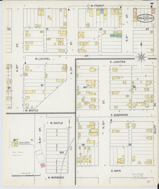 Sanborn Fire Insurance Map from Brainerd, Crow Wing County, Minnesota (1892), Sheet #0007 - Historic Sanborn Fire Insurance Map Print, vintage old map wall art, antique decor, genealogy gift, Minnesota Minnesota map