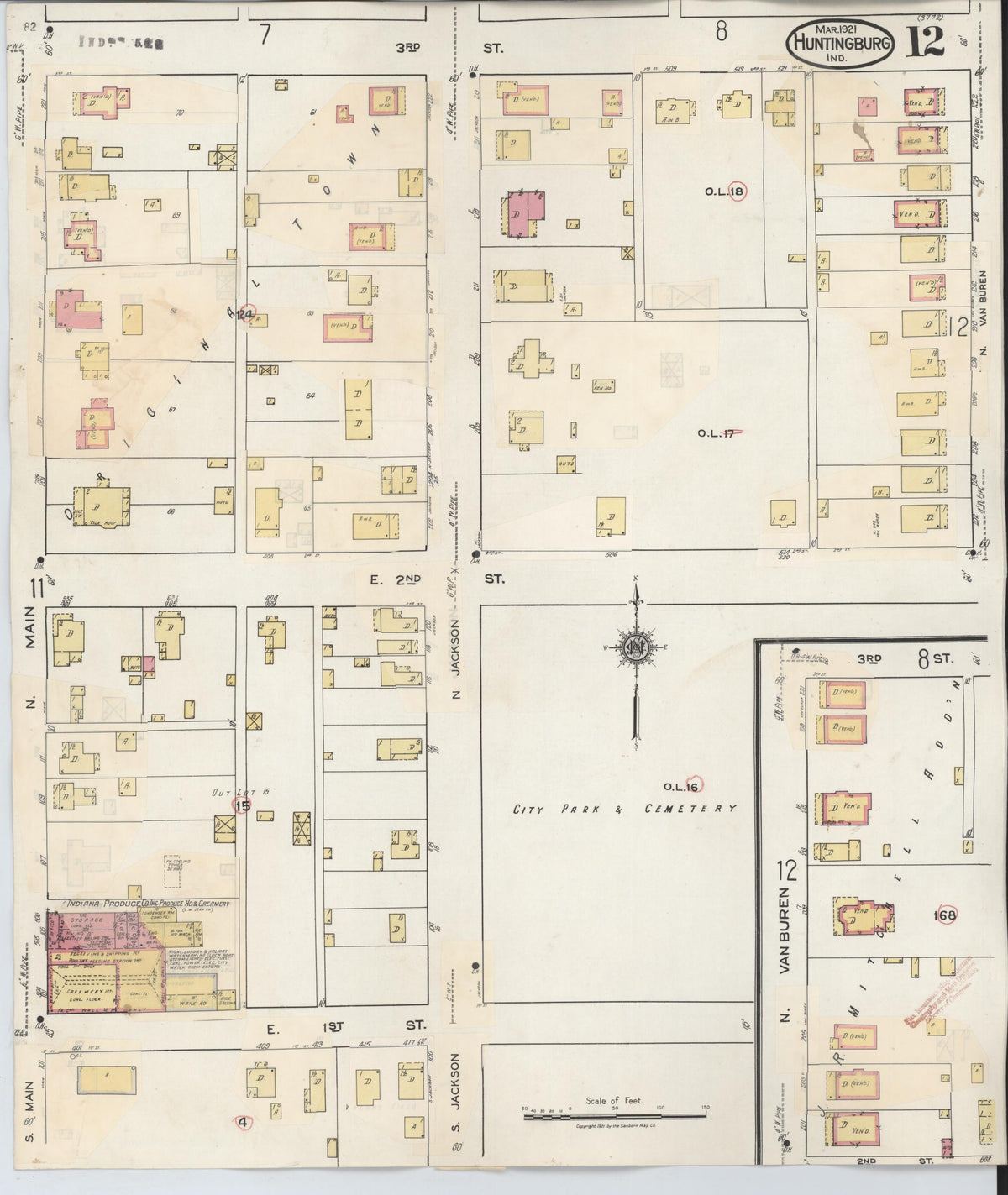 Sanborn Fire Insurance Map from Huntingburg, Dubois County, Indiana (1949), Sheet #0012 - Historic Sanborn Fire Insurance Map Print, vintage old map wall art, antique decor, genealogy gift, Indiana Indiana map