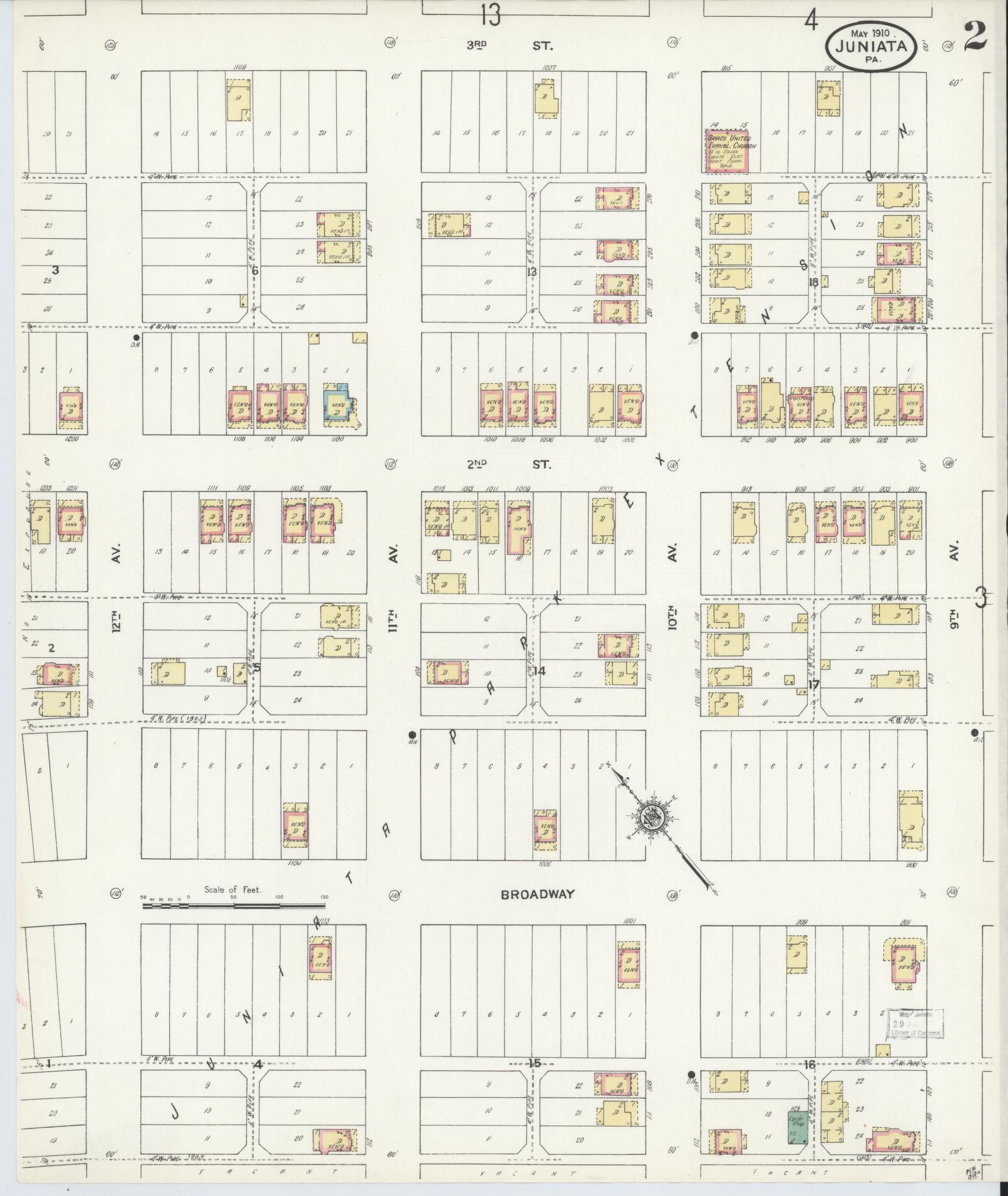 Sanborn Fire Insurance Map from Juniata, Blair County, Pennsylvania (1910), Sheet #0002 - Historic Sanborn Fire Insurance Map Print, vintage old map wall art, antique decor, genealogy gift, Pennsylvania Pennsylvania map