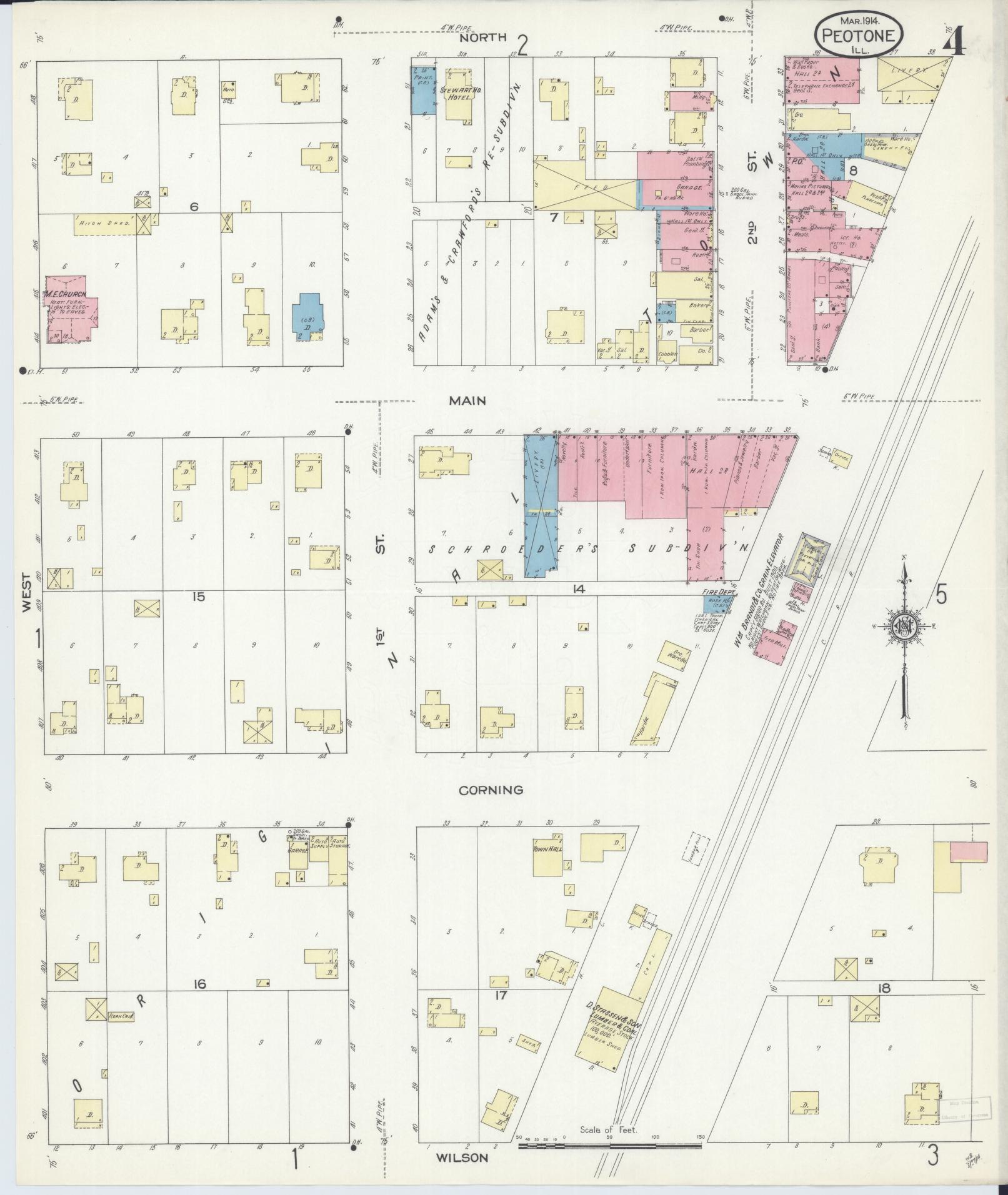 Sanborn Fire Insurance Map from Peotone, Will County, Illinois (1914), Sheet #0004 - Historic Sanborn Fire Insurance Map Print, vintage old map wall art, antique decor, genealogy gift, Illinois Illinois map