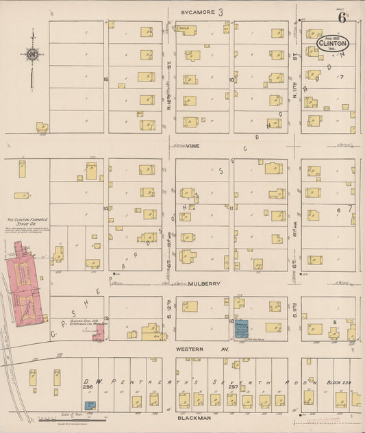 Sanborn Fire Insurance Map from Clinton, Vermillion County, Indiana (1921), Sheet #0006 - Historic Sanborn Fire Insurance Map Print, vintage old map wall art, antique decor, genealogy gift, Indiana Indiana map