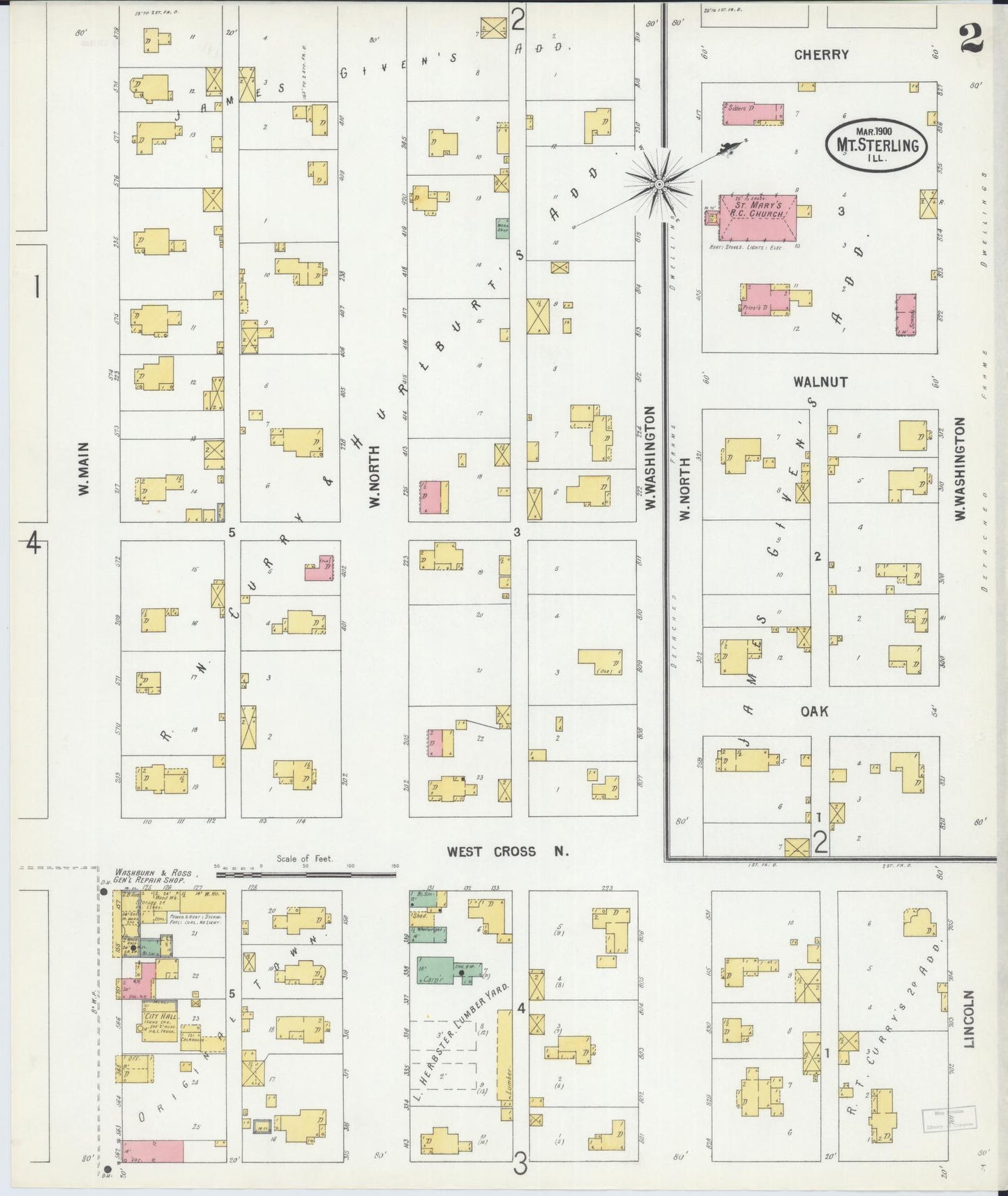 Sanborn Fire Insurance Map from Mount Sterling, Brown County, Illinois (1900), Sheet #0002 - Complete Map Set gallery image, historic Sanborn map, vintage wall art, Illinois Illinois