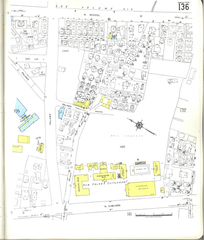 Sanborn Fire Insurance Map from Honolulu, Oahu County, Hawaii (1955), Sheet #0136 - Historic Sanborn Fire Insurance Map Print, vintage old map wall art