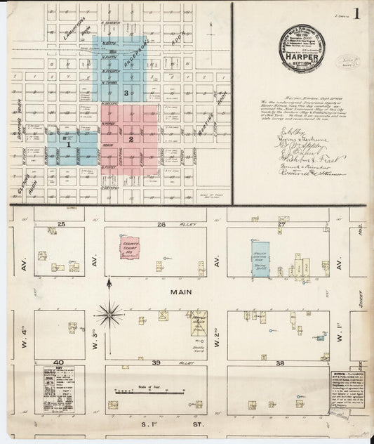 Sanborn Fire Insurance Map from Harper, Harper County, Kansas (1884), Sheet #0001 - Historic Sanborn Fire Insurance Map Print, vintage old map wall art, antique decor, genealogy gift, Kansas Kansas map