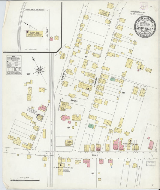 Sanborn Fire Insurance Map from Seven Valley, York County, Pennsylvania (1908), Sheet #0001 - Historic Sanborn Fire Insurance Map Print, vintage old map wall art, antique decor, genealogy gift, Pennsylvania Pennsylvania map