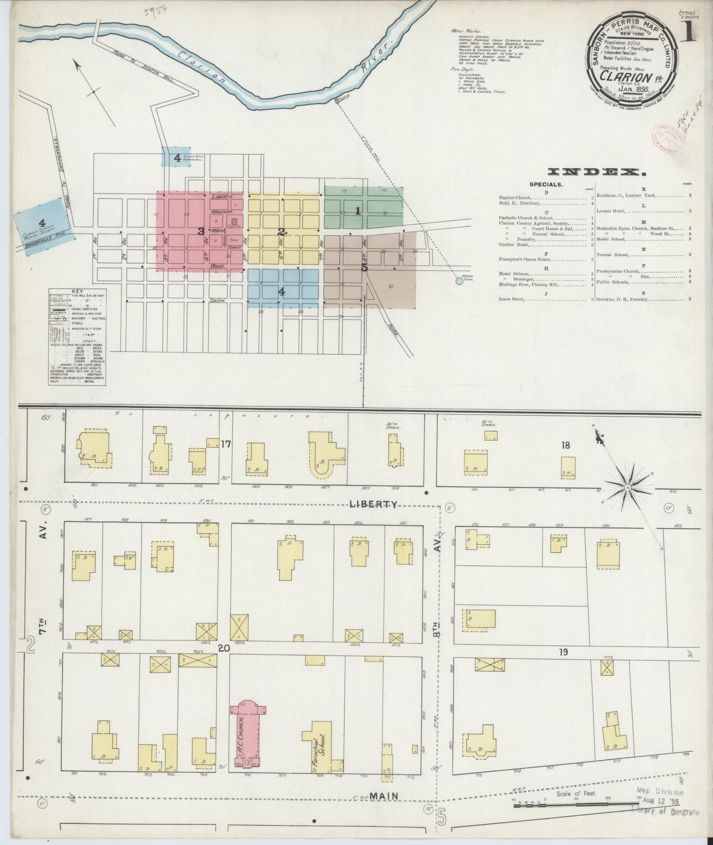 Sanborn Fire Insurance Map from Clarion, Clarion County, Pennsylvania (1895), Sheet #0001 - Historic Sanborn Fire Insurance Map Print, vintage old map wall art, antique decor, genealogy gift, Pennsylvania Pennsylvania map