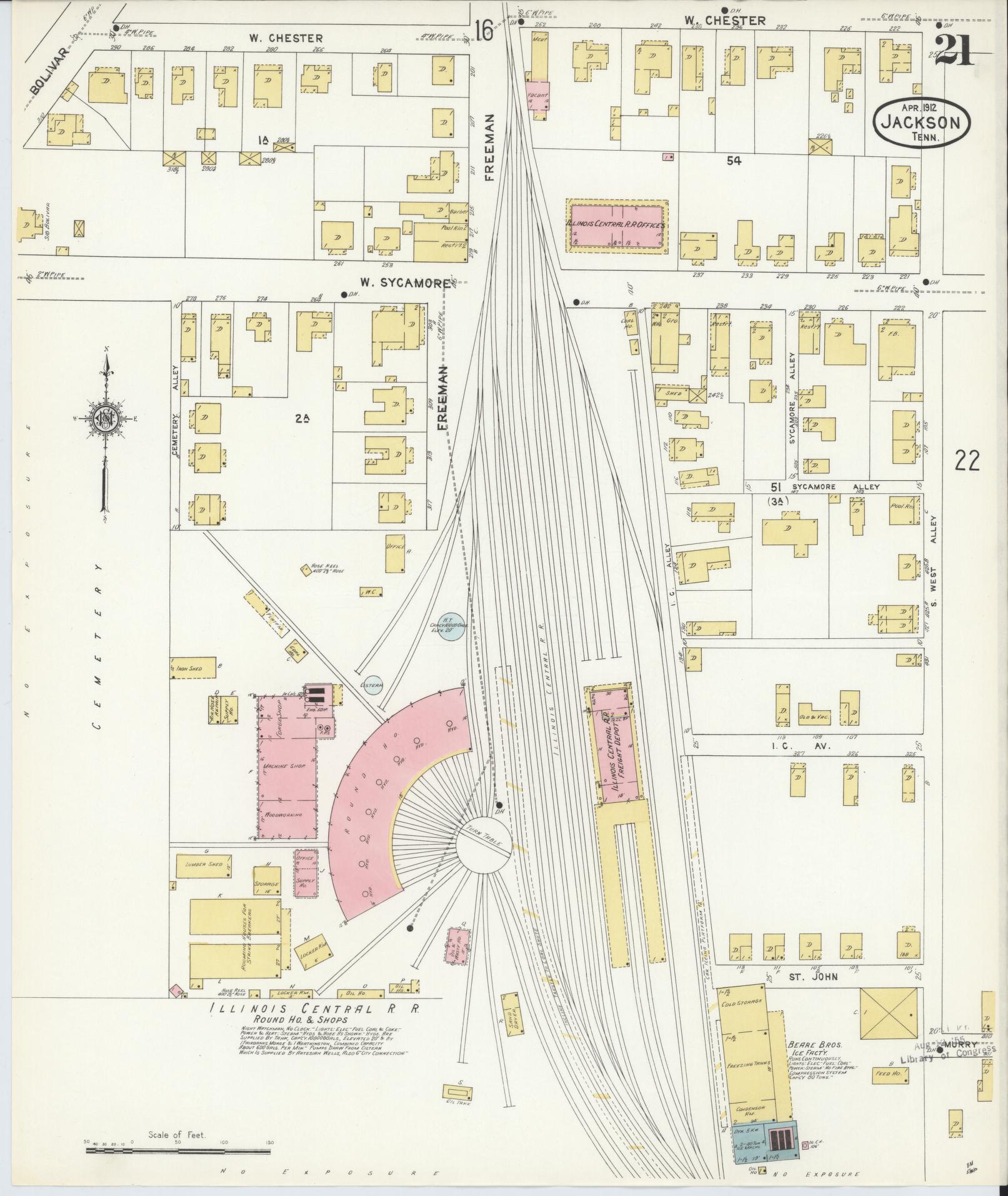 Sanborn Fire Insurance Map from Jackson, Madison County, Tennessee (1912), Sheet #0021 - Historic Sanborn Fire Insurance Map Print, vintage old map wall art, antique decor, genealogy gift, Tennessee Tennessee map