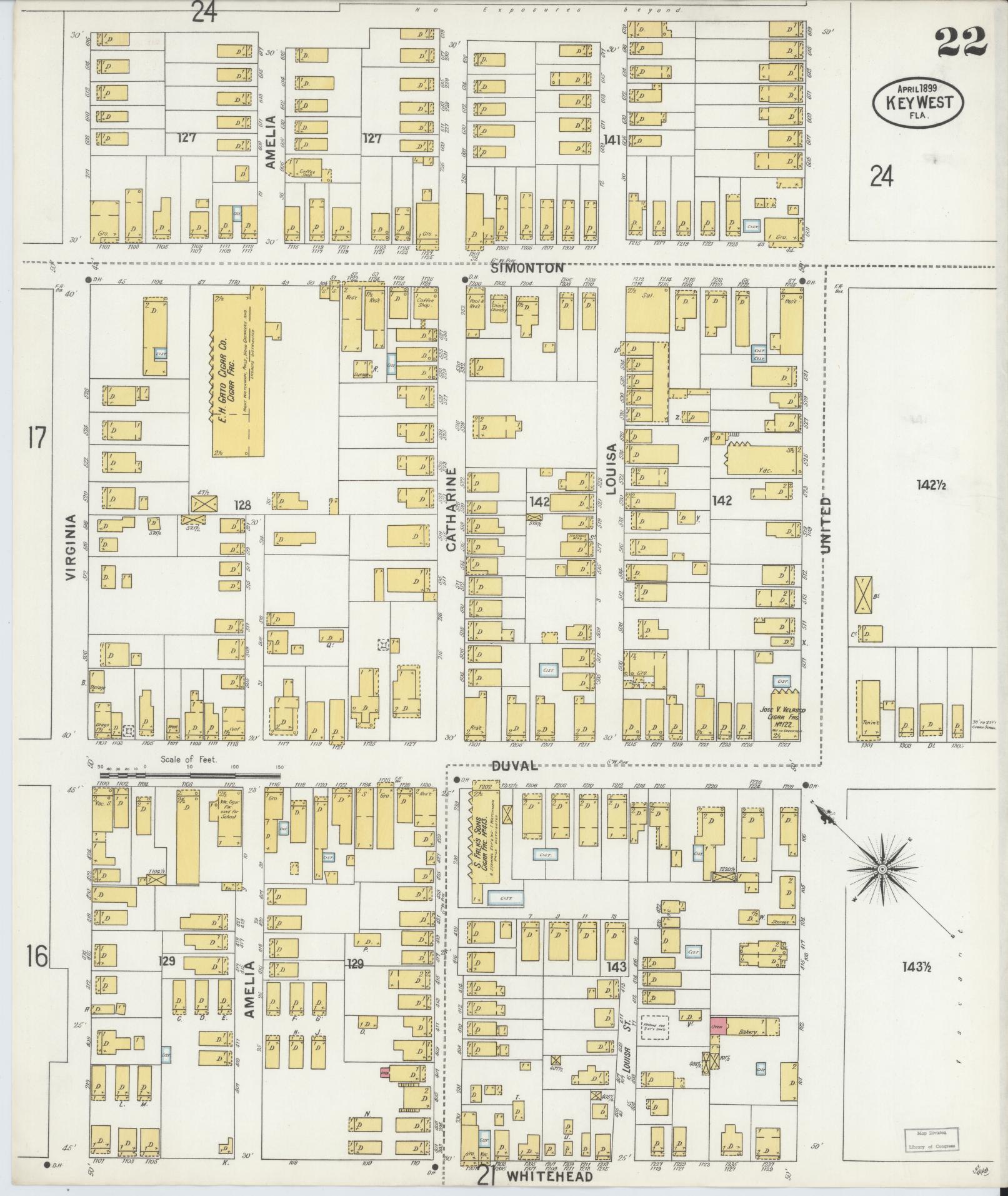 Sanborn Fire Insurance Map from Key West, Monroe County, Florida (1899), Sheet #0022 - Complete Map Set gallery image, historic Sanborn map, vintage wall art, Florida Florida