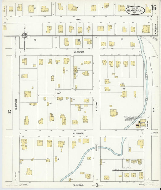 Sanborn Fire Insurance Map from Weatherford, Parker County, Texas (1910), Sheet #0015 - Historic Sanborn Fire Insurance Map Print, vintage old map wall art, antique decor, genealogy gift, Texas Texas map