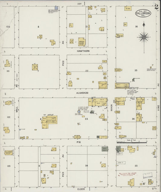 Sanborn Fire Insurance Map from Fallbrook, San Diego County, California (1907), Sheet #0002 - Historic Sanborn Fire Insurance Map Print, vintage old map wall art, antique decor, genealogy gift, California California map