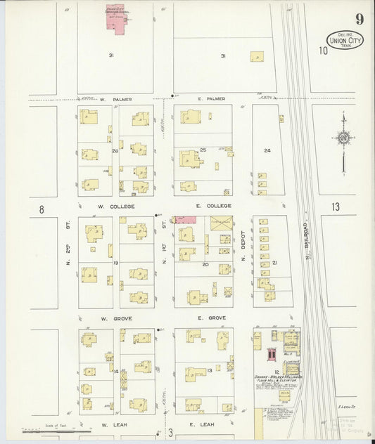 Sanborn Fire Insurance Map from Union City, Obion County, Tennessee (1912), Sheet #0009 - Historic Sanborn Fire Insurance Map Print, vintage old map wall art, antique decor, genealogy gift, Tennessee Tennessee map