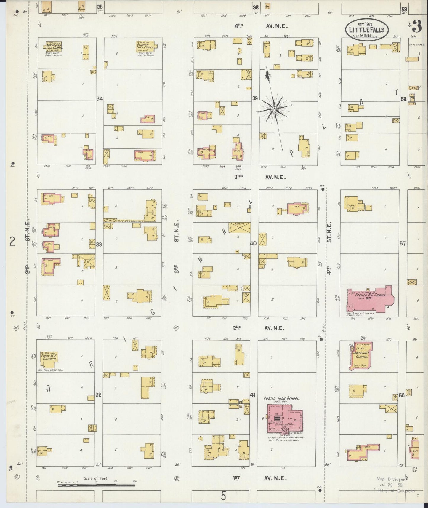Sanborn Fire Insurance Map from Little Falls, Morrison County, Minnesota (1902), Sheet #0003 - Historic Sanborn Fire Insurance Map Print, vintage old map wall art, antique decor, genealogy gift, Minnesota Minnesota map